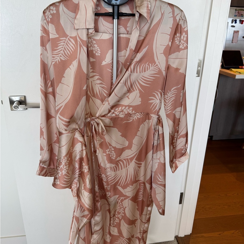Dress Forum satin floral wrap midi dress size small